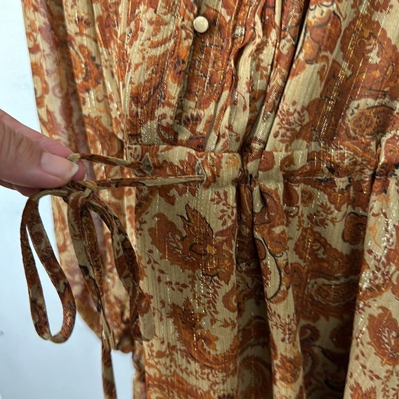 House of Harlow 1960 Paisley Orange/Tan Drawstring Waist Dress Sz 8 - Picture 7 of 11